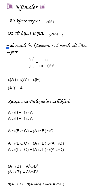 Kümeler Formülü